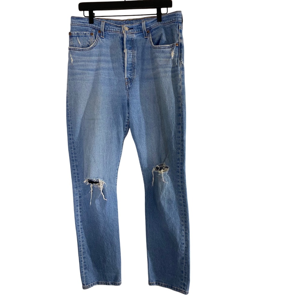 Levi's 501 Jeans Mens 35x31 Light Wash Good Distressed Button Fly Straight Leg